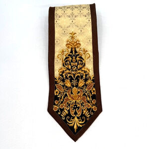 Versailles By Piattelli Mens Tie Brown Gold Baroque Damask Wide Vintage Korea